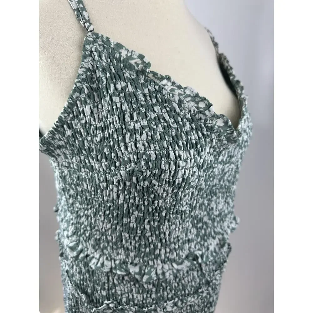 Abercrombie & Fitch Smocked Mini Dress Ruffle Green White Size XLT XL Tall - Picture 5 of 16